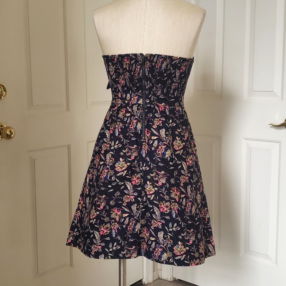 MM COUTURE by MISS ME Navy Strapless Dress Cotton Pink Floral Rosette SMALL - Picture 3 of 11